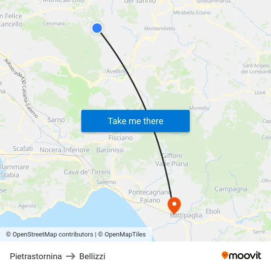 Pietrastornina to Bellizzi map