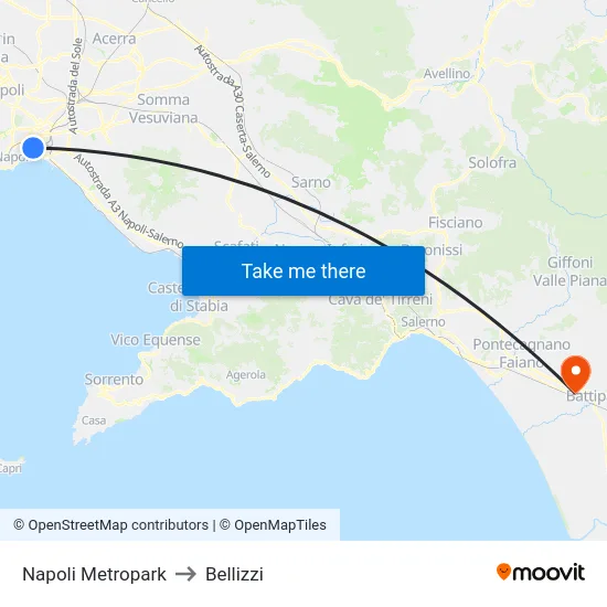 Napoli Metropark to Bellizzi map