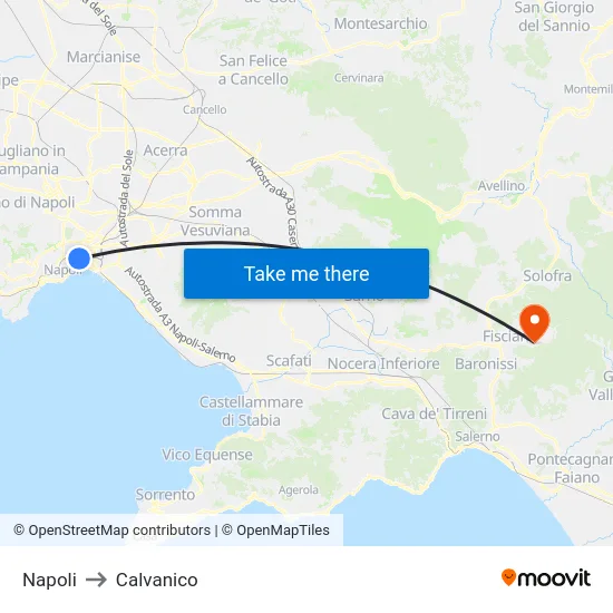 Napoli to Calvanico map