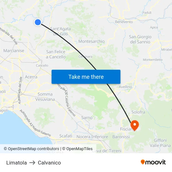 Limatola to Calvanico map