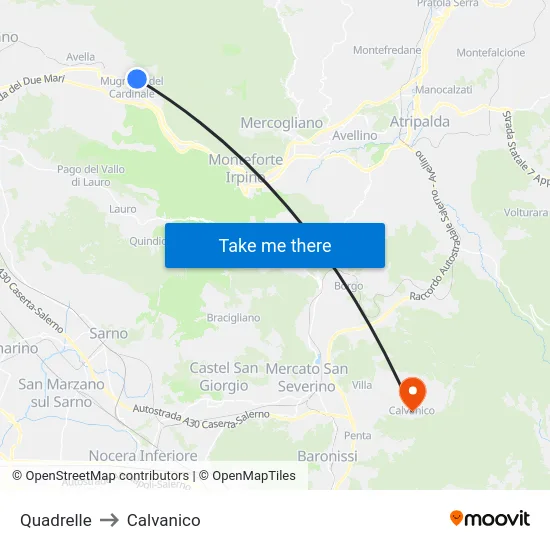 Quadrelle to Calvanico map