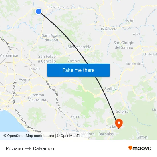 Ruviano to Calvanico map