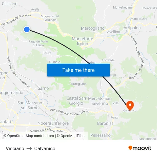 Visciano to Calvanico map