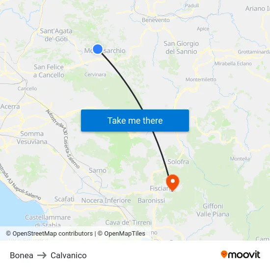 Bonea to Calvanico map