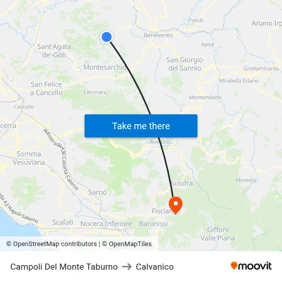 Campoli Del Monte Taburno to Calvanico map