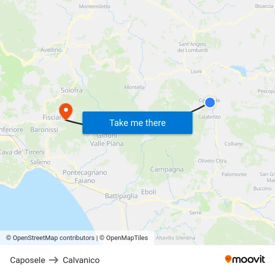 Caposele to Calvanico map