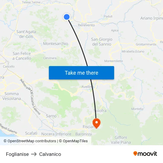 Foglianise to Calvanico map