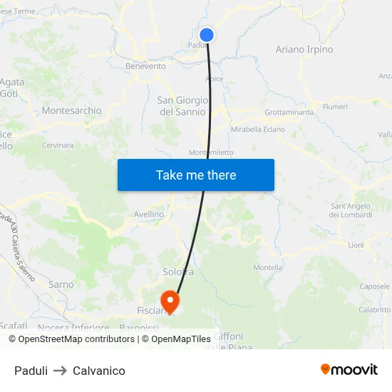 Paduli to Calvanico map