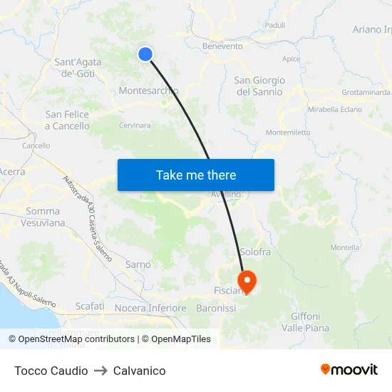 Tocco Caudio to Calvanico map