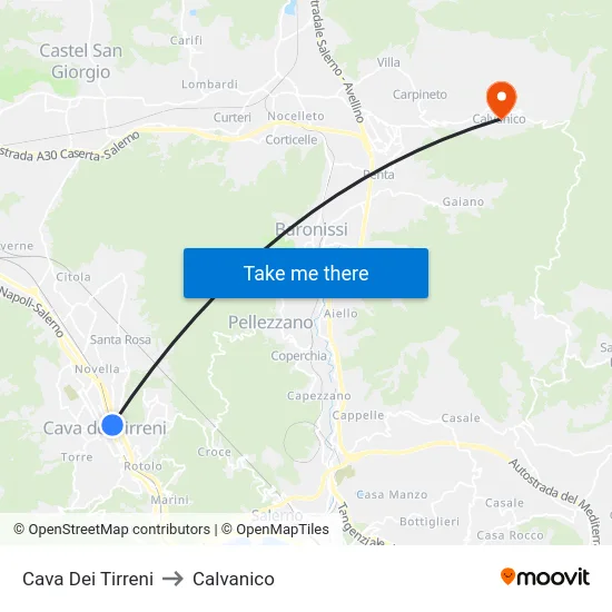 Cava Dei Tirreni to Calvanico map