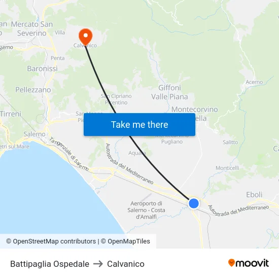 Battipaglia Ospedale to Calvanico map