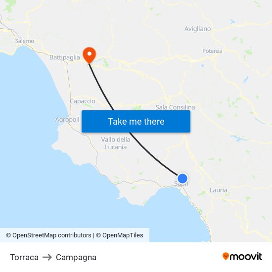 Torraca to Campagna map