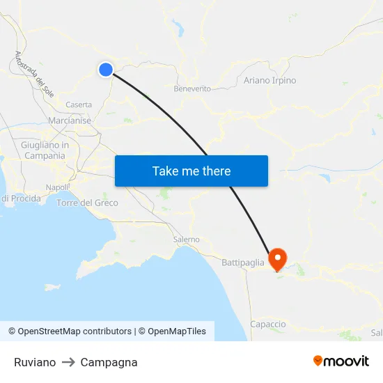Ruviano to Campagna map