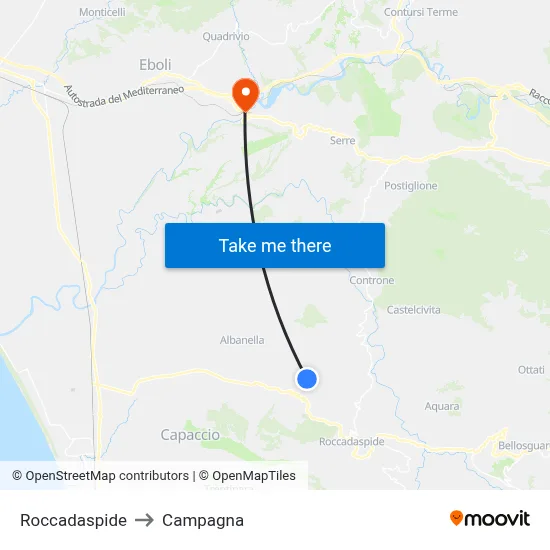 Roccadaspide to Campagna map