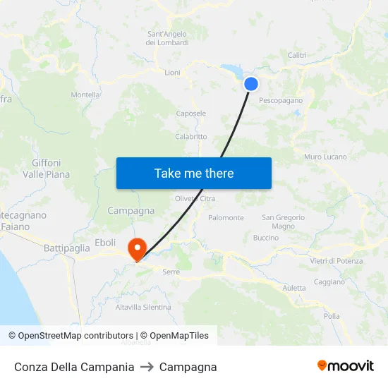 Conza Della Campania to Campagna map