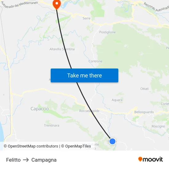 Felitto to Campagna map