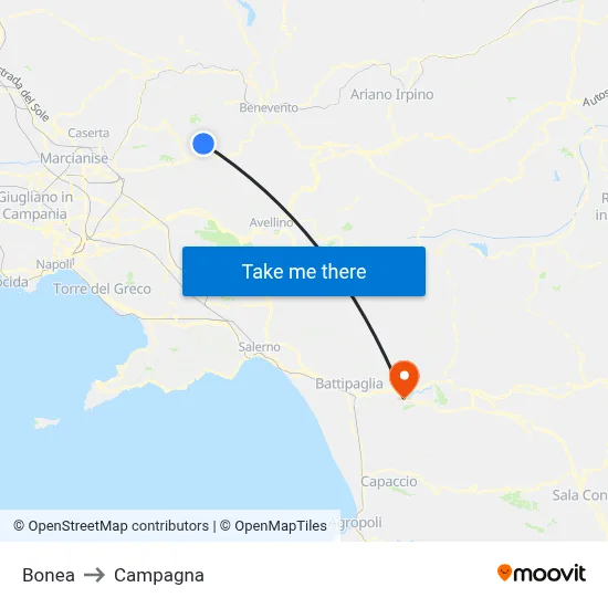 Bonea to Campagna map