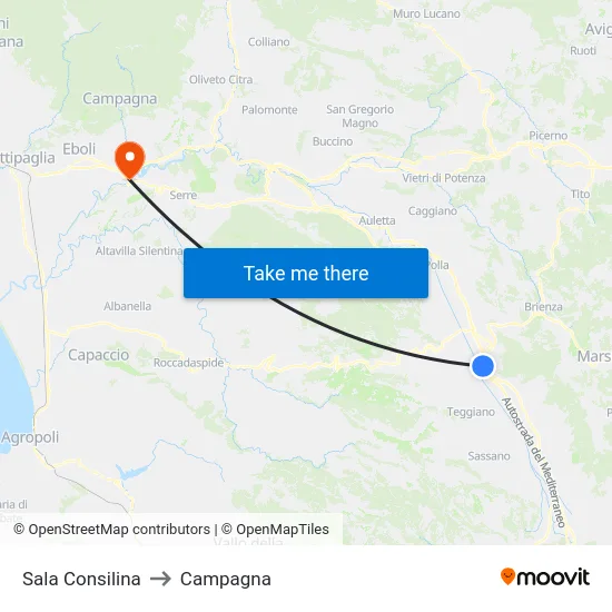 Sala Consilina to Campagna map