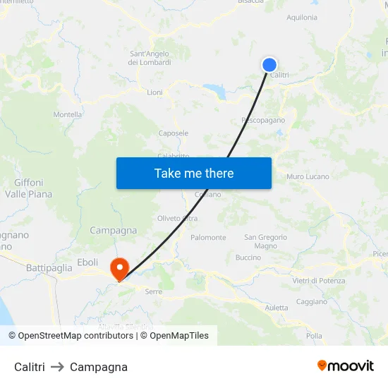 Calitri to Campagna map