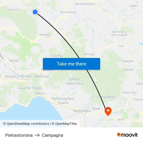 Pietrastornina to Campagna map
