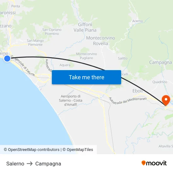 Salerno to Campagna map
