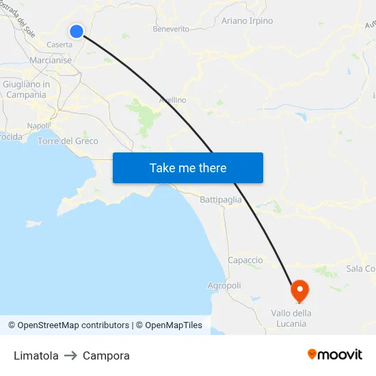 Limatola to Campora map