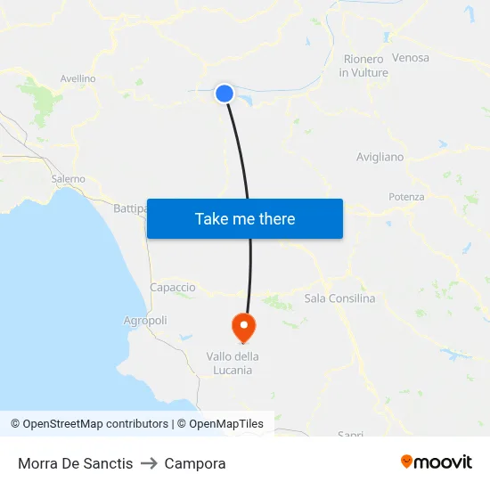 Morra De Sanctis to Campora map