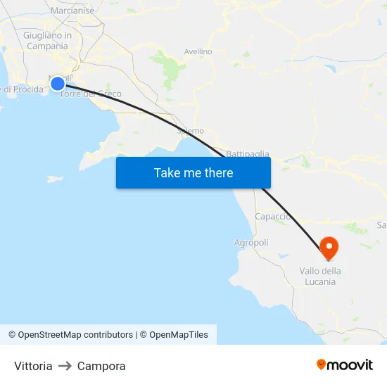 Vittoria to Campora map