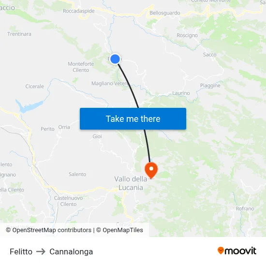 Felitto to Cannalonga map