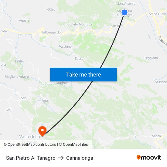San Pietro Al Tanagro to Cannalonga map