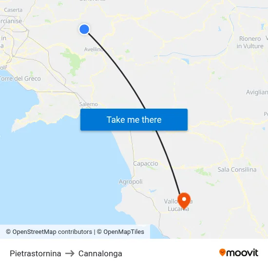 Pietrastornina to Cannalonga map