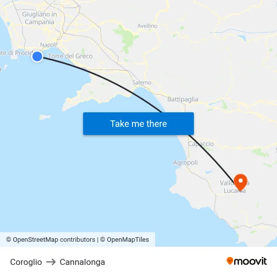 Coroglio to Cannalonga map