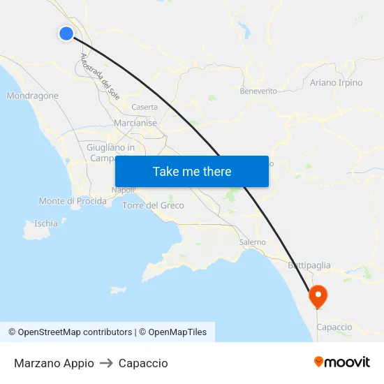Marzano Appio to Capaccio map