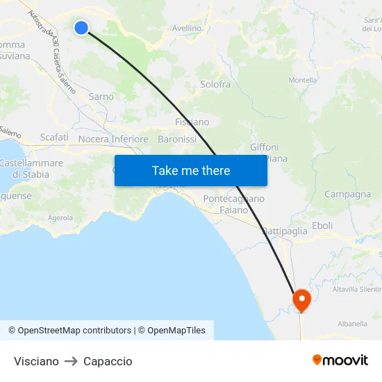 Visciano to Capaccio map
