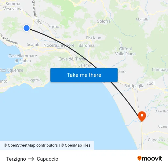 Terzigno to Capaccio map