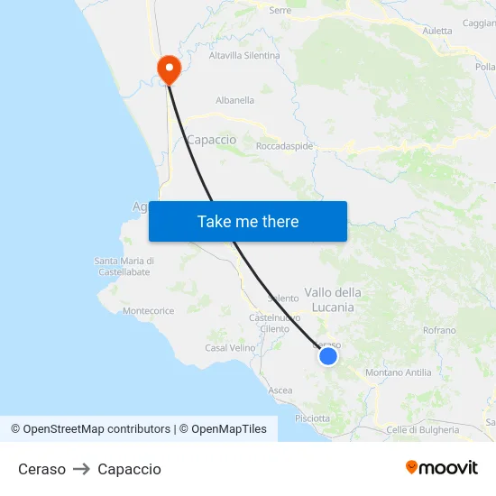 Ceraso to Capaccio map