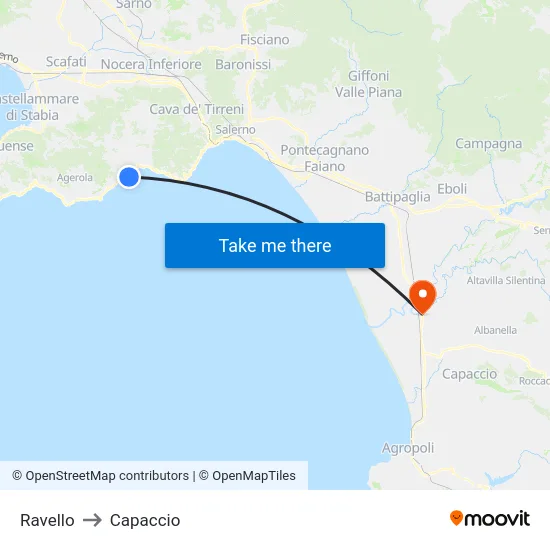 Ravello to Capaccio map