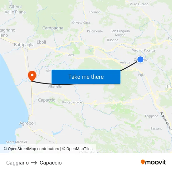 Caggiano to Capaccio map