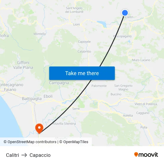 Calitri to Capaccio map