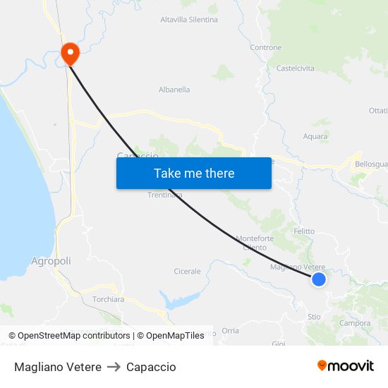 Magliano Vetere to Capaccio map