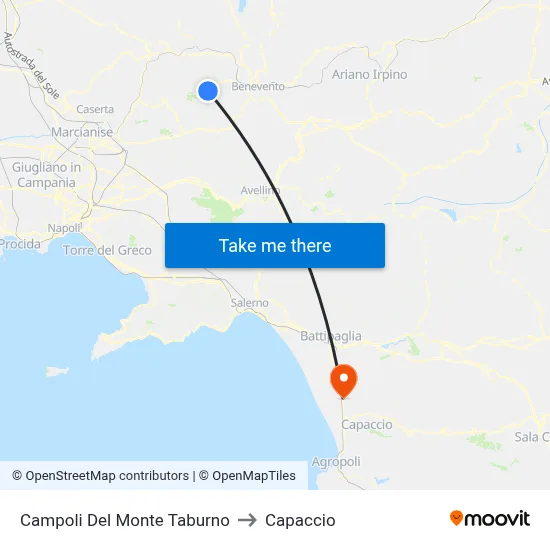 Campoli Del Monte Taburno to Capaccio map