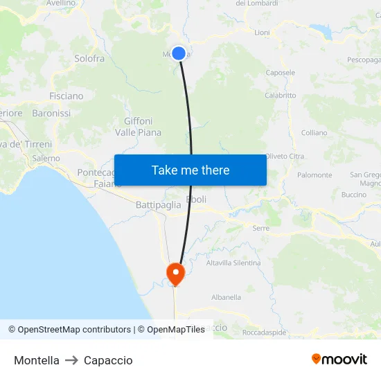Montella to Capaccio map