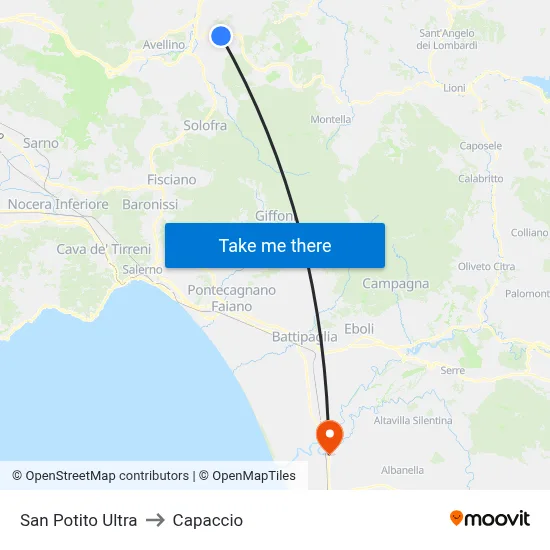 San Potito Ultra to Capaccio map