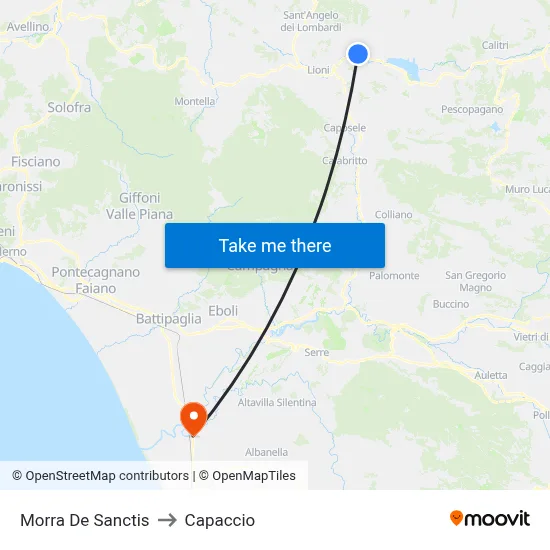 Morra De Sanctis to Capaccio map