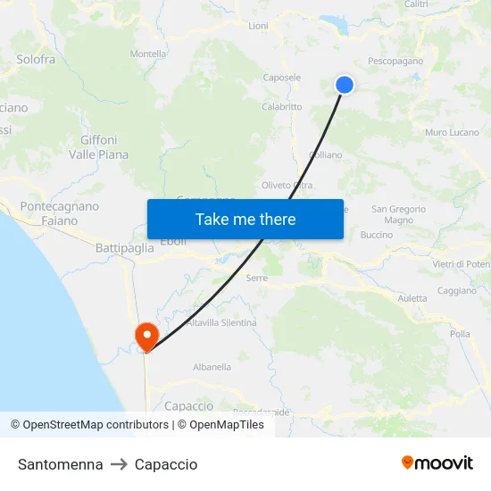 Santomenna to Capaccio map