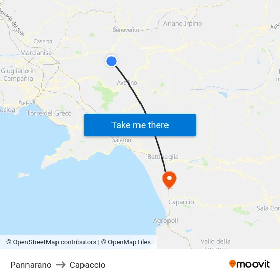 Pannarano to Capaccio map