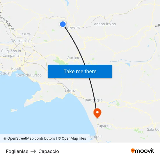 Foglianise to Capaccio map