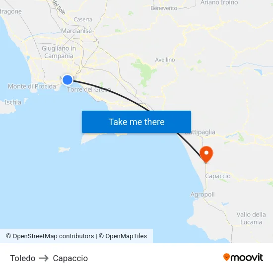 Toledo to Capaccio map