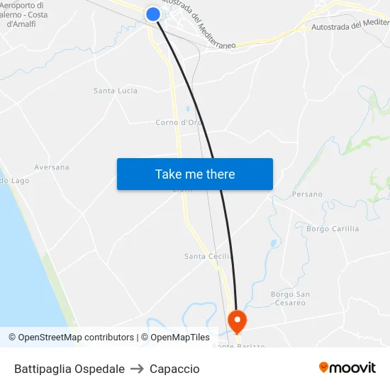 Battipaglia Ospedale to Capaccio map