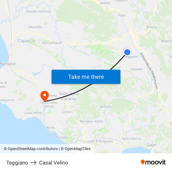 Teggiano to Casal Velino map